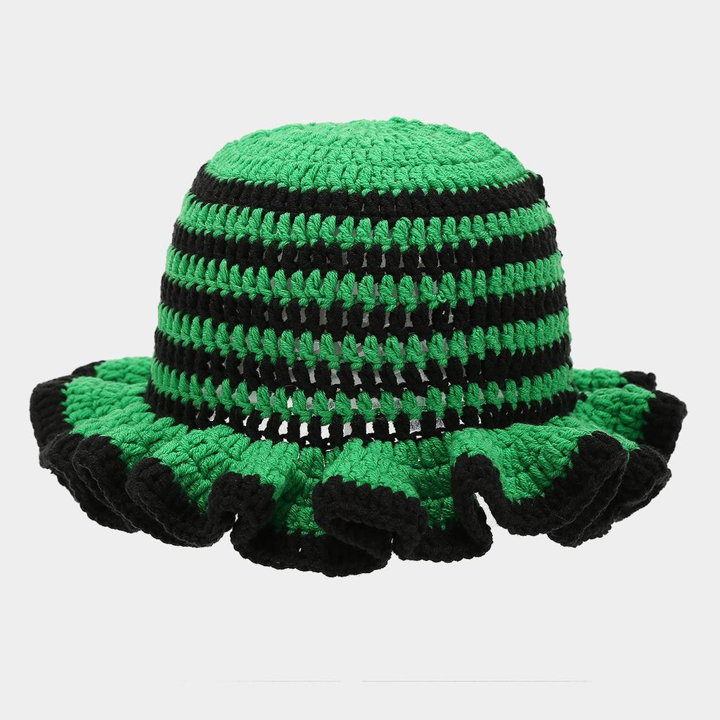Korean Version Solid Color Cute Hat Autumn And Winter Hat Lace Up Woolen Hat Ruffle Edge Casual Knitted Fisherman Hat