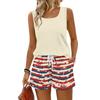 Women Summer Casual Two Piece Set Sleeveless Tank Top with Square Neck and Drawstring Waist Shorts with Pockets Lightweight Lounge Outfit