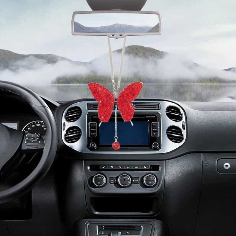 Bling Butterfly Diamond Car Accessories for Women Crystal Car Rear View Mirrors Charms Car Decoration ValentinesDay Gift