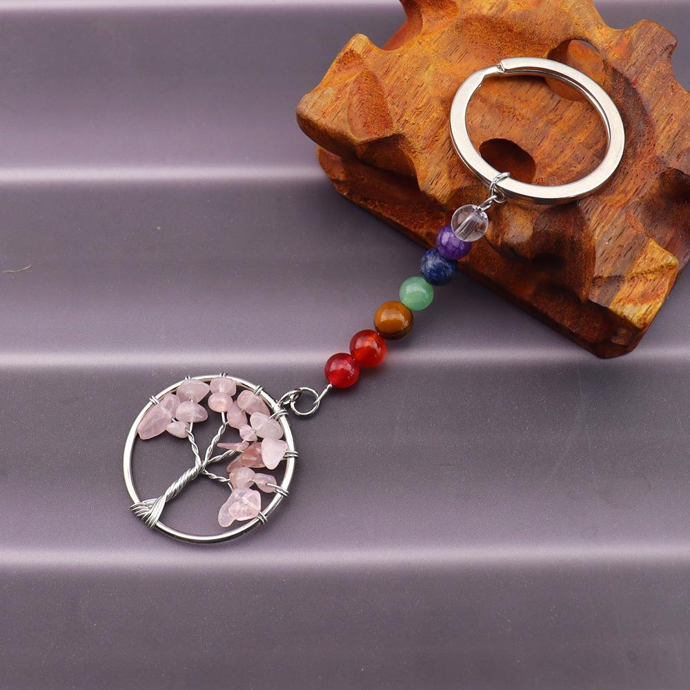 Gold Natural Crystal Colorful Stone Tree Of Life Keychain, Bag Pendant Pendant, Chakra Keychain K62