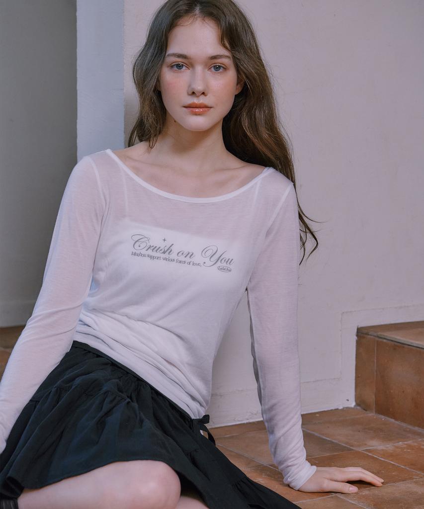 LULUCHOU See-Through Boat Neck T-Shirt - White