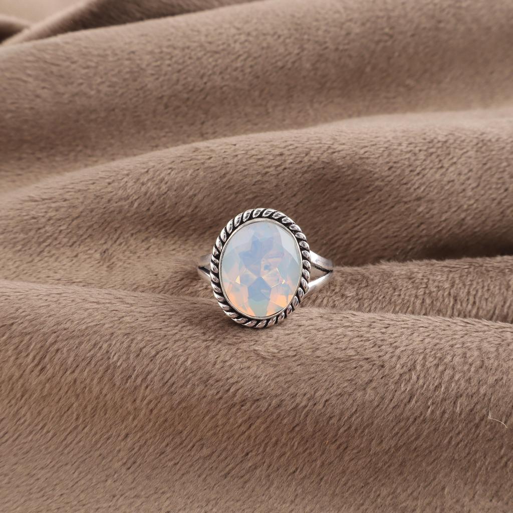 Milky Opal Gemstone 925 Sterling Silver Statement Jewelry Women Ring Birthday Gift For Her RR-84-19