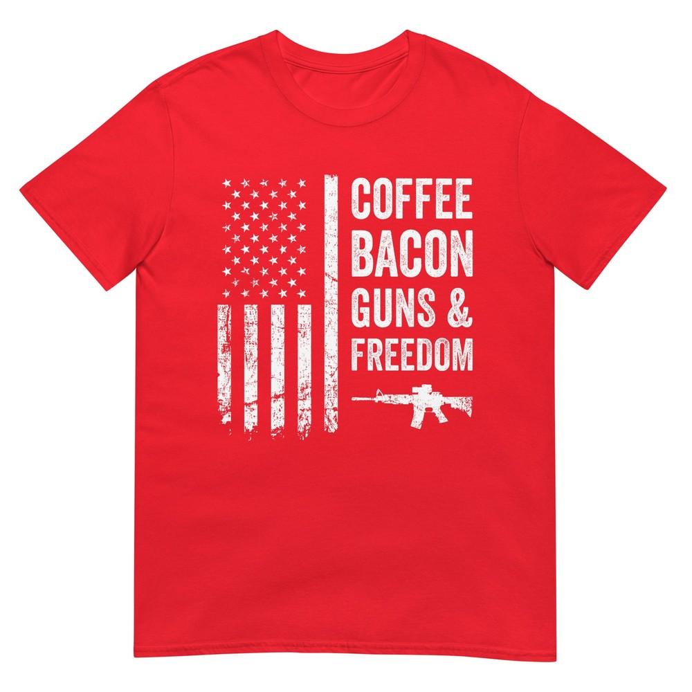 Coffee Bacon Guns Freedom Bbq Grill Funny Gun Usa Flag Tshirt For Unisex Unisex S