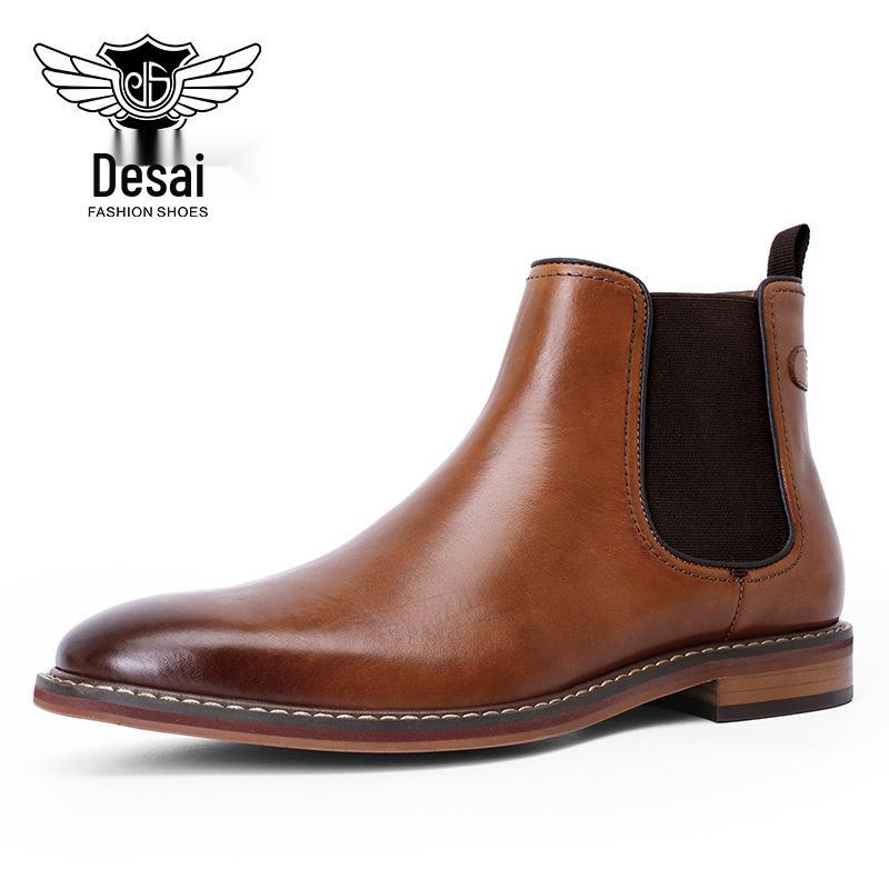 Autumn/Winter 2026 Men's Chelsea Slip-On Leather Boots: Top Grain Cowhide, Low Heel.