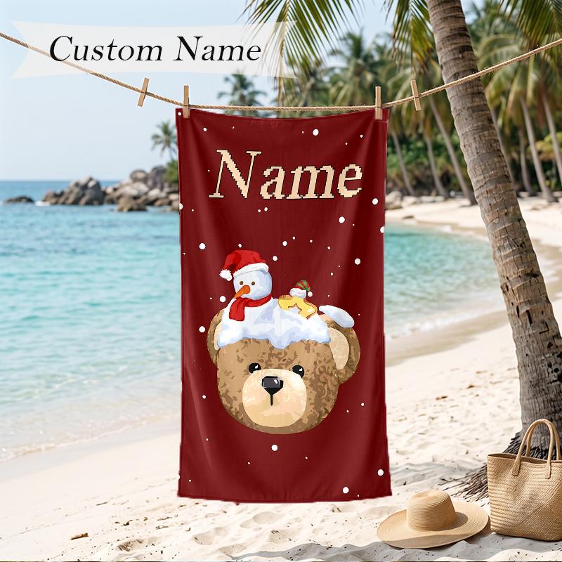 Christmas Atmosphere Custom Name Printed Beach Towel Personalized Soft Towel For Swimming Beach Travel
