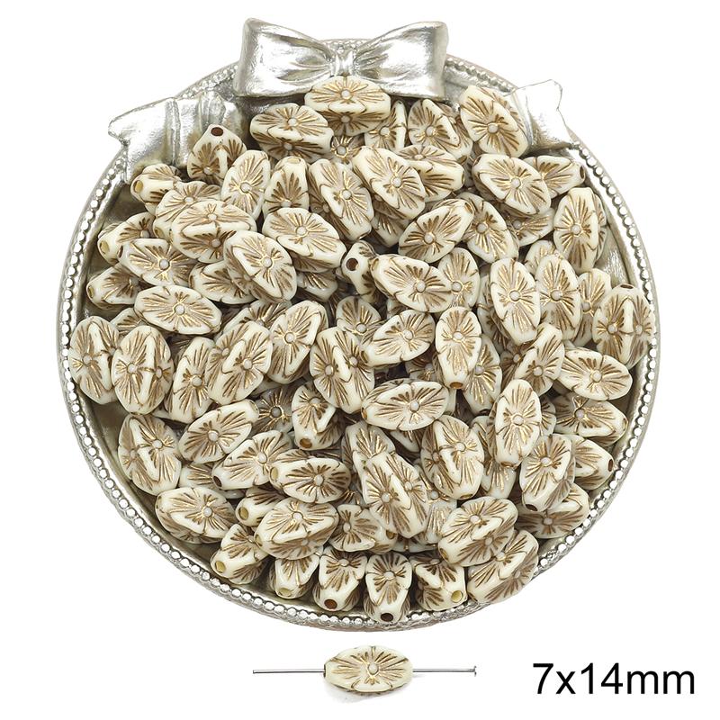 

Акрилові намистини Бароко Ретро Золоті У формі квітки Плоскі круглі намистини для виготовлення ювелірних виробів DIY Браслети Намисто 7x14mm 50pcs білий