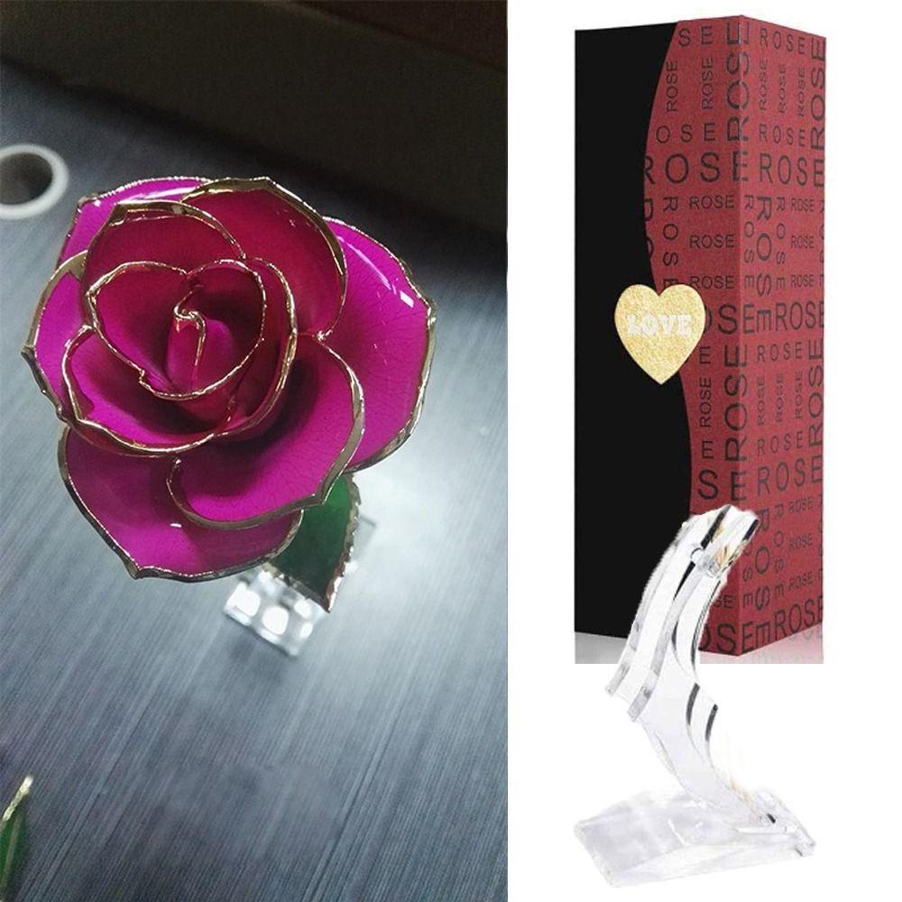 With Bracket Long Stem Gold Foil Trim Rose Flower 24K Gold Plated Rose Flower  Women Men