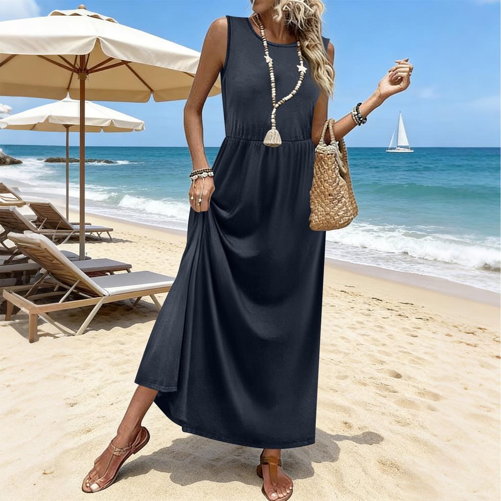 Summer Dresses For Women  Maxi Dresses Long Flowy A Line Sleeveless Sundresses With Pockets
