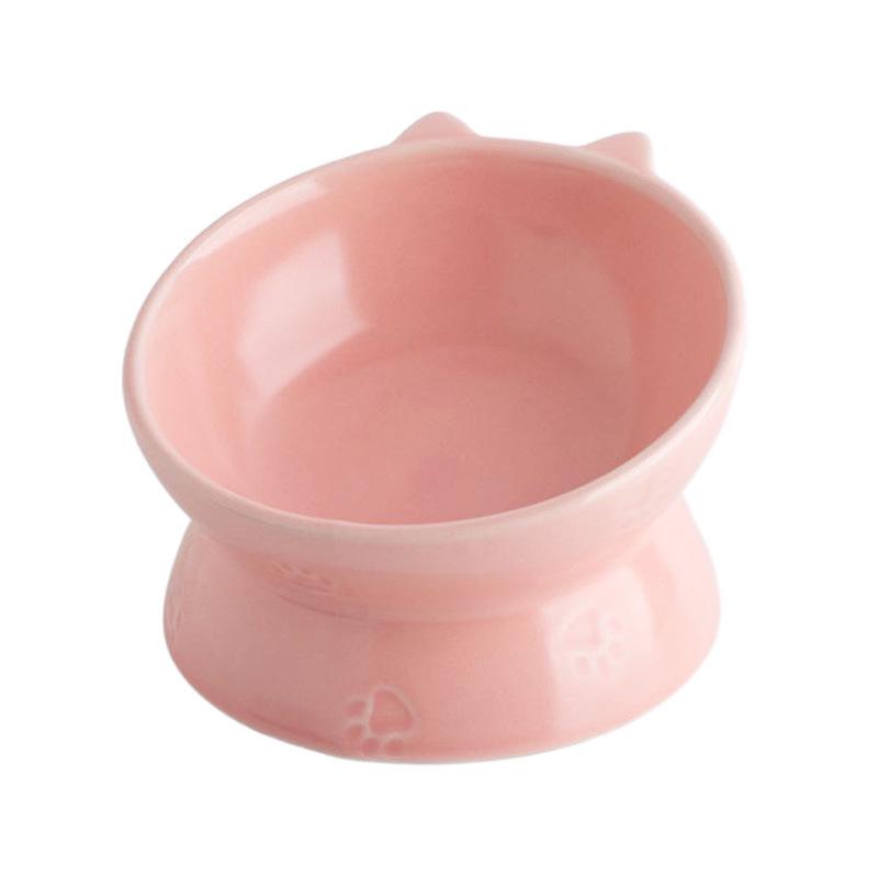 Double-Eared Slanted Ceramic Cat Bowl - Matte Glaze, Anti-Black Chin, Cervical Spine Support, Cute Design