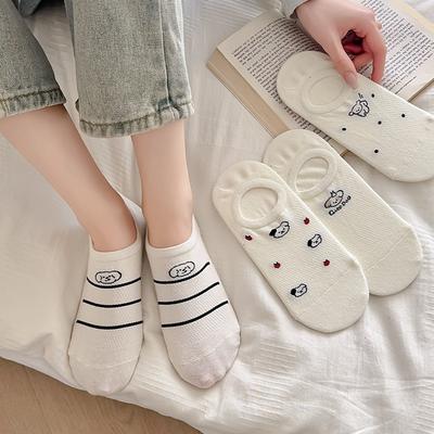 Sock Slippers Women Cotton Thin Breathable Summer Invisible No Show Socks Silicone Non-slip Girls Kawaii Cartoon Low Cut Socks