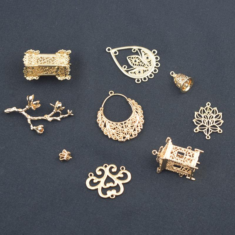 Color-Preserving KC Gold Copper Water Drop Crown Lantern Bell Flower Jewelry Piece