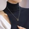Yousheng Women Necklace Hollow Out Horse Hoof Shape Solid Color Extended Length Adjustable Stainless Alloy Colorfast Lightweight Lady Pendant Necklace