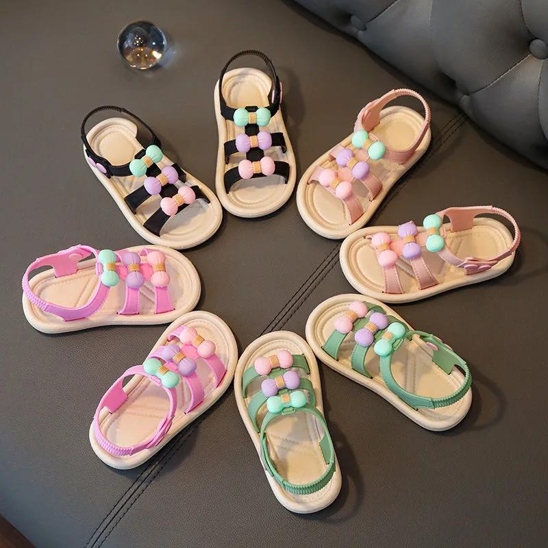 Girls' Fashion Rainbow Color Sandals Kids Sweet Princess Shoes for Summer Vacation Children's Soft Sole Beach Shoes PVC Material