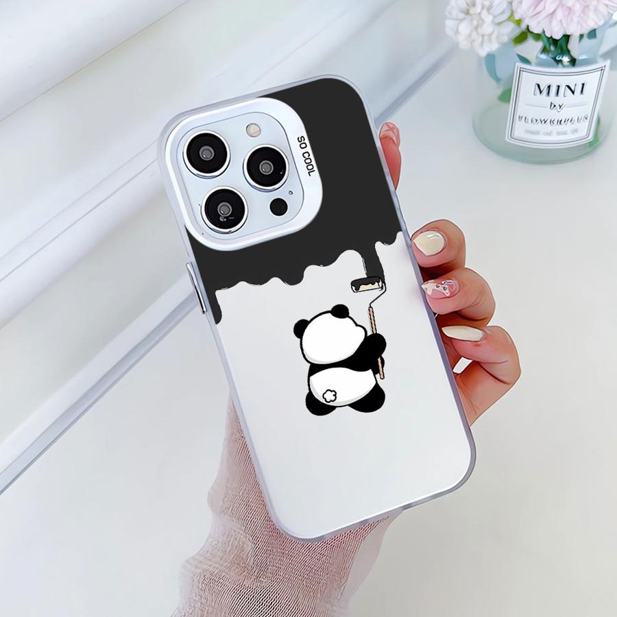Soft Shell Phone Case for iPhone 14 15 16 Plus 11 12 13 Pro Max 16e Cute Cartoon Panda