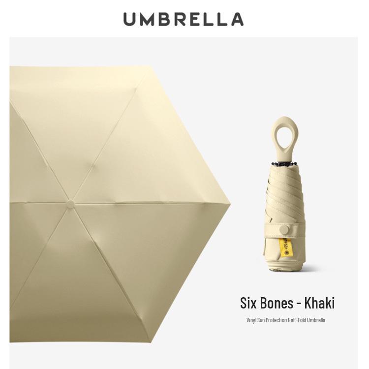 New Macaron Color Five-Fold Ultra-Light Sun Protection Compact Mini Umbrella with Buckle Handle