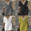 Casual Cotton Linen Dress With Vneck And Short Sleeves For Summer 2024