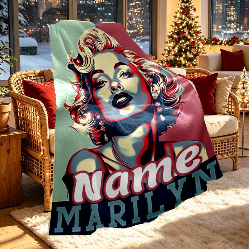 Custom Name Personalized Marilyn Monroe Print Blanket, Home Decor, Bedroom, Sofa, Camping, Couch, Gifts for Birthday Christmas