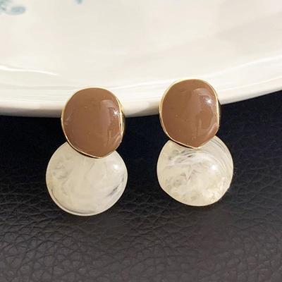 Brown Beige Acrylic Dangle Earrings for Women Double Oval Shape Geometric Statement Lovely Cute Small Earrings Boucle D'oreille