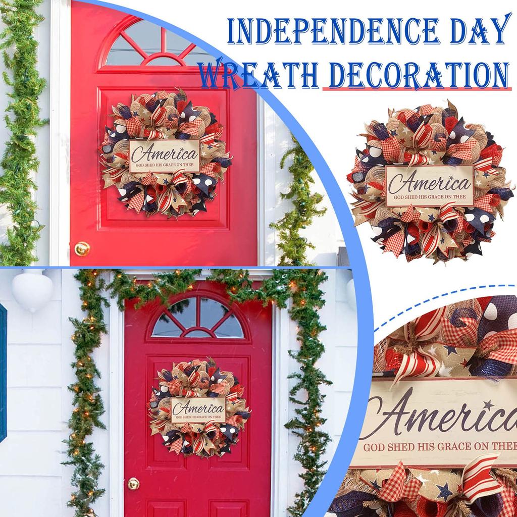 Independence Day Wreath Porch Decoration Front Door Outdoor Hanging Wreath Decor