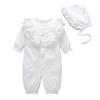 Newborn Infant Baby Girls Solid Ruffles Lace Romper Jumpsuit+Hat Outfits Sets
