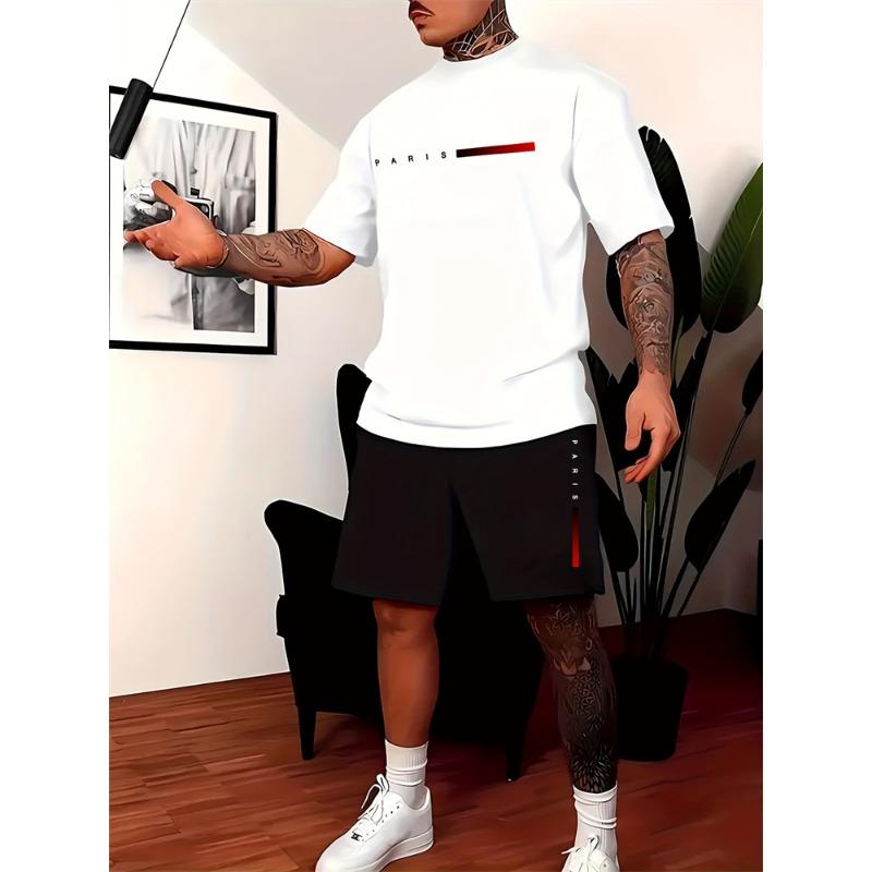 

Men s Summer Round Neck Short Sleeve Suit Outdoor Sports Breathable Comfortable Shorts Suit Letter Print Casual Suit 5XL