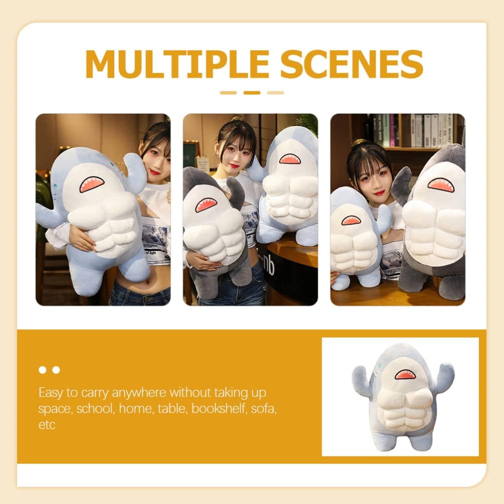 Adorable Muscular Shark Plush - Soft Stuffed Animal for Kids, Decorative Blue Shark Doll for Home, Table, Sofa, and Baby Snuggling