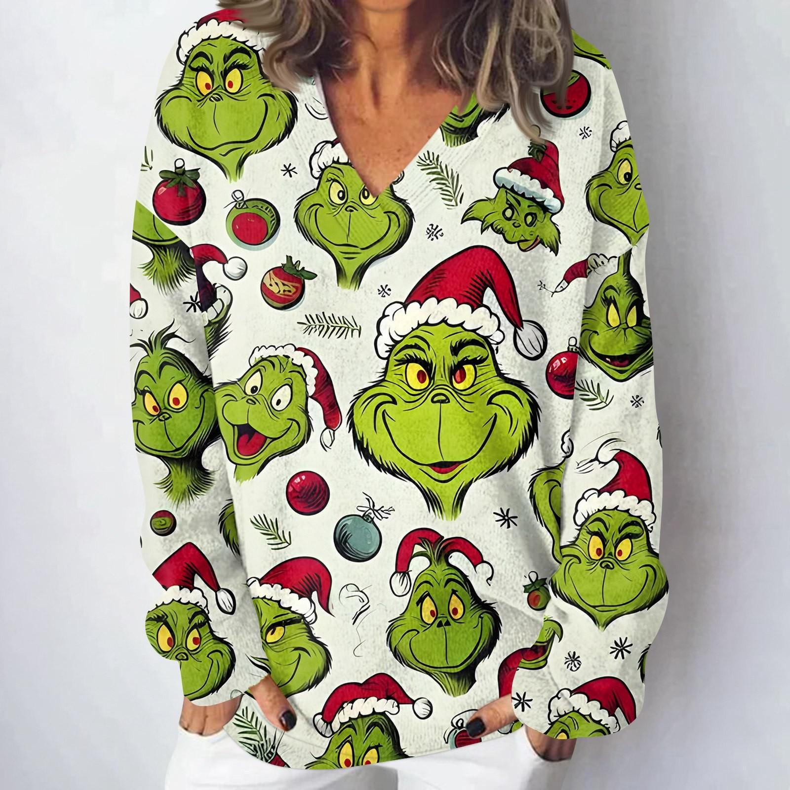 

Женская мода повседневная рождественская принтованная трикотажная кофта с V-образным вырезом и длинными рукавами, модный милый свитшот M