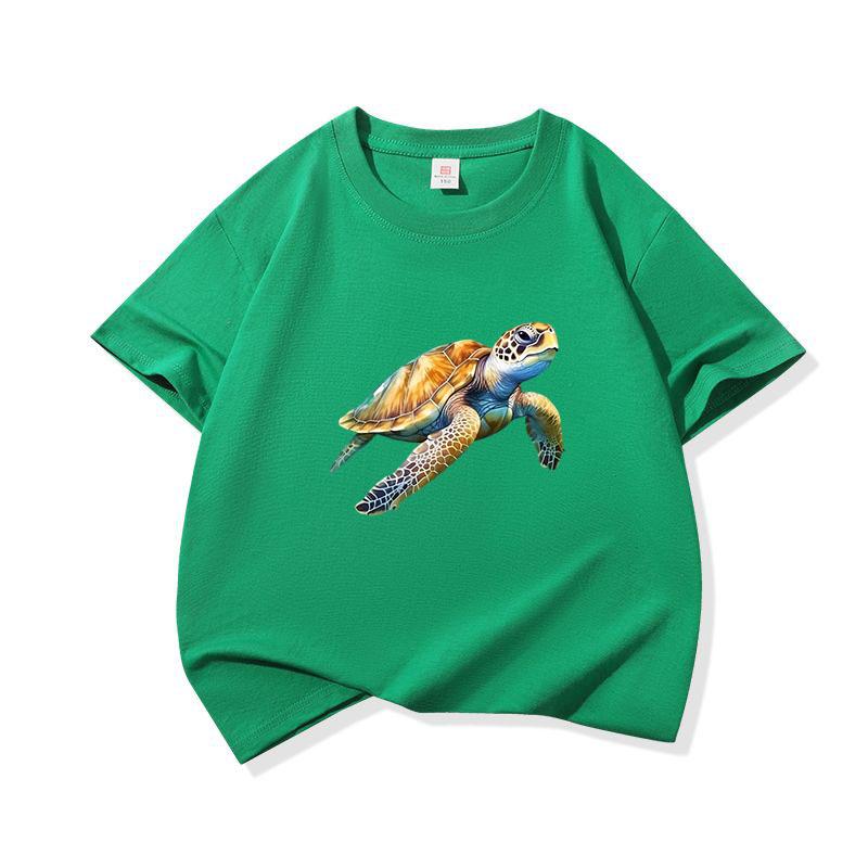 Realistic Watercolor Sea Turtle Graphic Tee Kids Pure Cotton Crew Neck Print T Shirt Short Sleeve Muticolor Tops Boys Girls