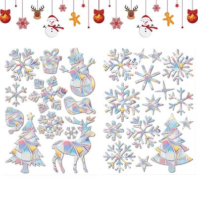 Christmas Seal Reusable Elk Snowflake Decal - Snow Crystal Window Cling Removable Sticker Holiday Door Party Decoration Bathroom Bedroom Living Office