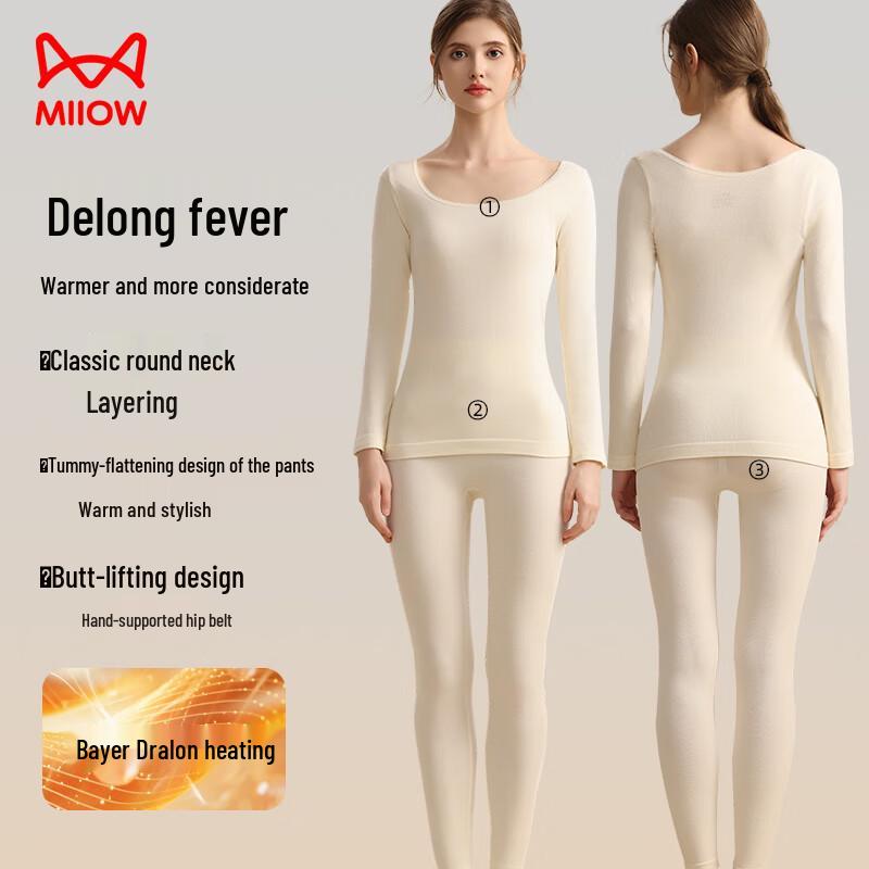 MaoRen Women's Lace Trim Seamless Thermal Underwear Set