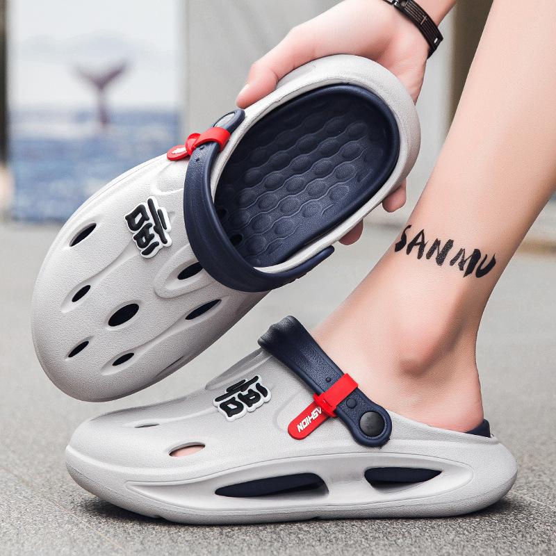 Pantofi cu găuri pentru bărbați, antiderapanți, cu talpă groasă, papuci bicolor cu vârf închis, de exterior, de plajă, rezistenți la uzură