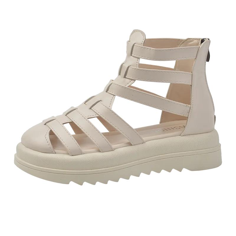 

мода 2024 новые летние сандалии женские с круглым носком с открытым носком плоские римские ретро-сандалии женская пляжная обувь женские дизайнерские сандалии 39 бежевый