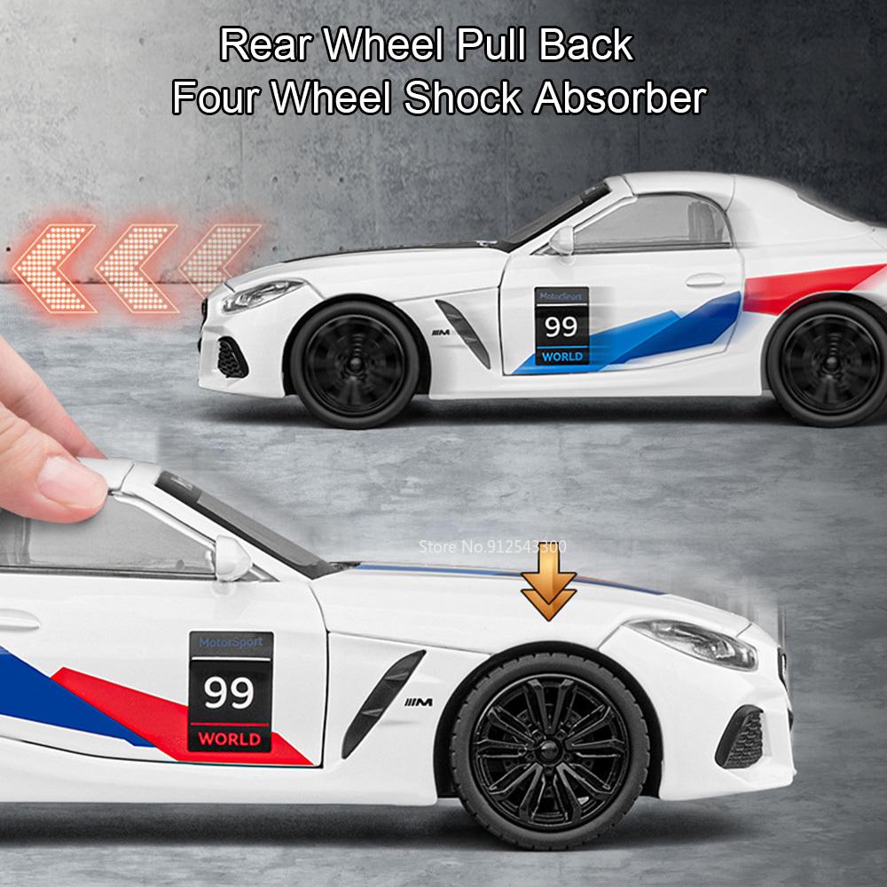 1:22 Z4 i8 Roadster Model Toy Car Wheel Steering Music Light Pull Back Shock Absorption Sports Cars Models Hobby Ornaments