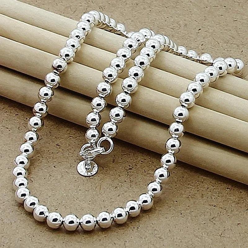 Nuova Fine Rame bella 4MM/6MM/8MM/10MM Perle Lisce Catena a Palline Collana Per Donne Uomini Moda designer Gioielli