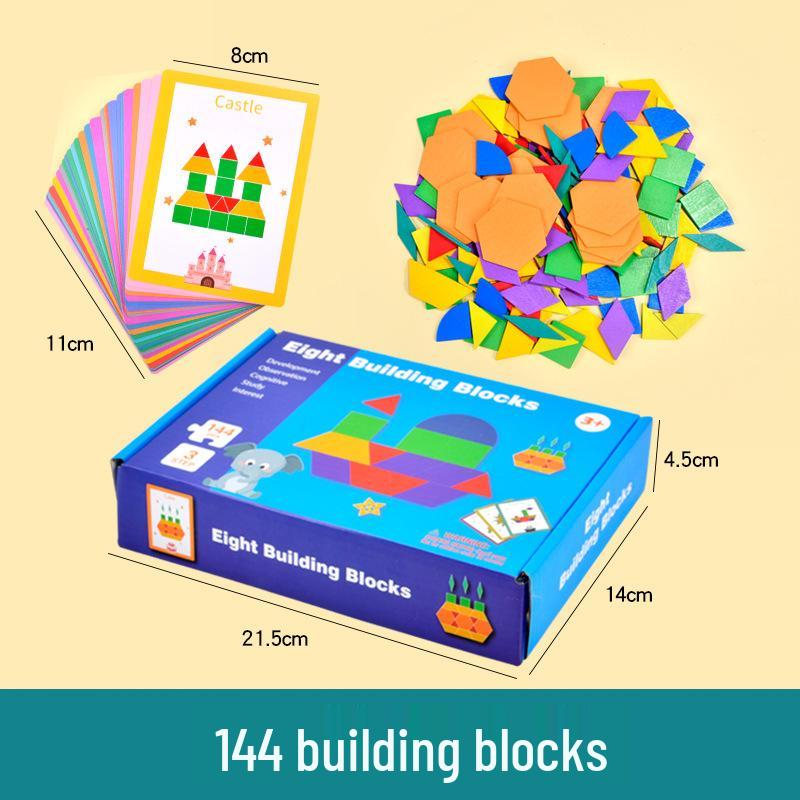 180-Piece Geometric Jigsaw Puzzle for Children's Early Education - Creative Tangram Wooden Toy Set