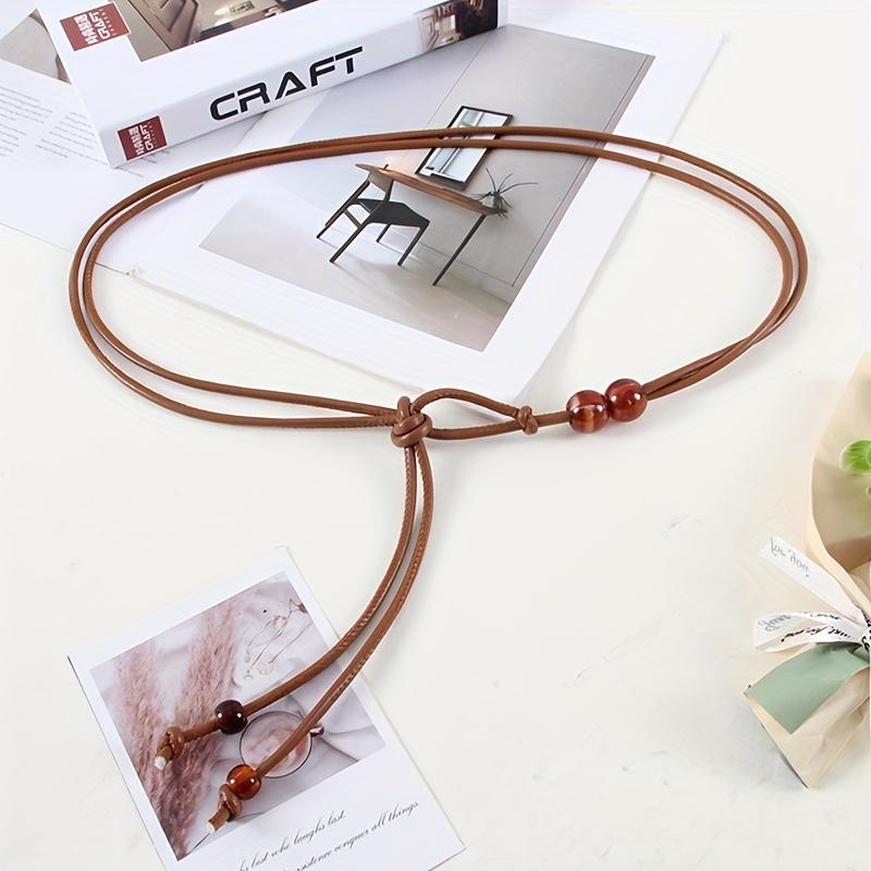 Vintage-Inspired Adjustable Waist Belt - Brown Beaded Design, and Flattering for Dresses, Perfect for Casual To Formal Occasions