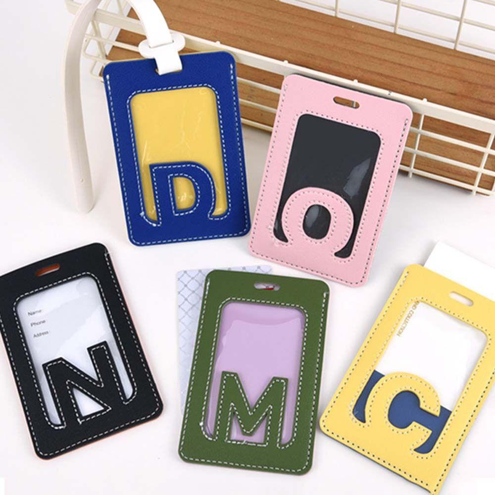 Solid Color 26 Letter Name Luggage Tag PU Alphabet Card Holder Airplane Suitcase Tag Women