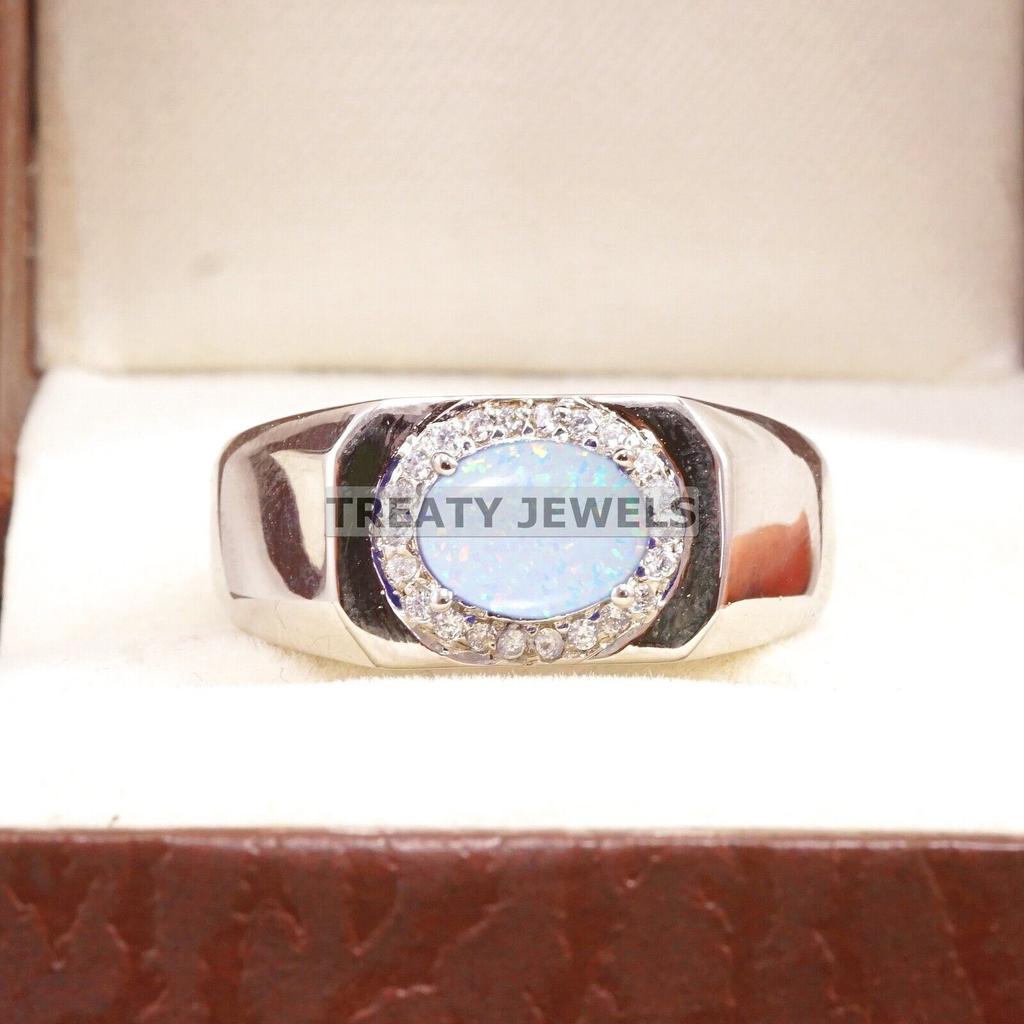Opal Oval Cut Gemstone With 925 Sterling Silver Ring For Men's #B400 JL375683778704