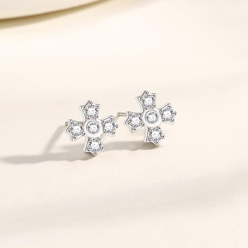 Новые серьги-гвоздики в форме креста, женские серьги в японском и корейском стиле, универсальные серьги с микро-инкрустацией цирконием, высококачественные украшения для ушей