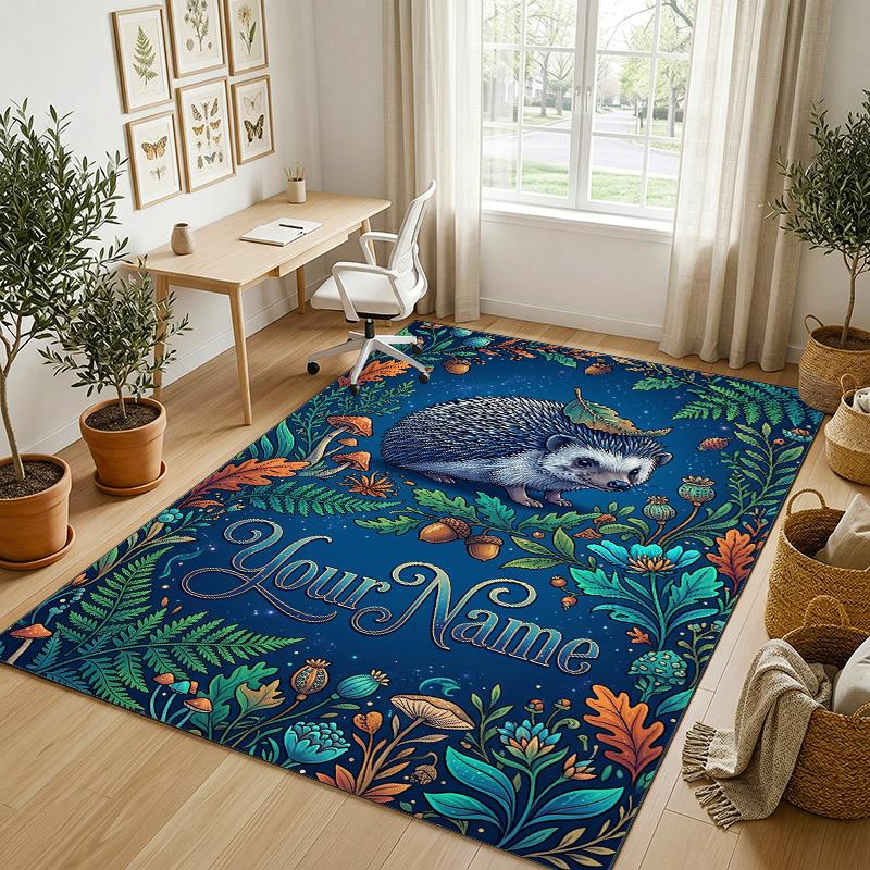Nighttime Forest Theme Soft Crystal Velvet Rug Custom Name & Text Print Non Slip Floor Rug for Bedroom Living Room
