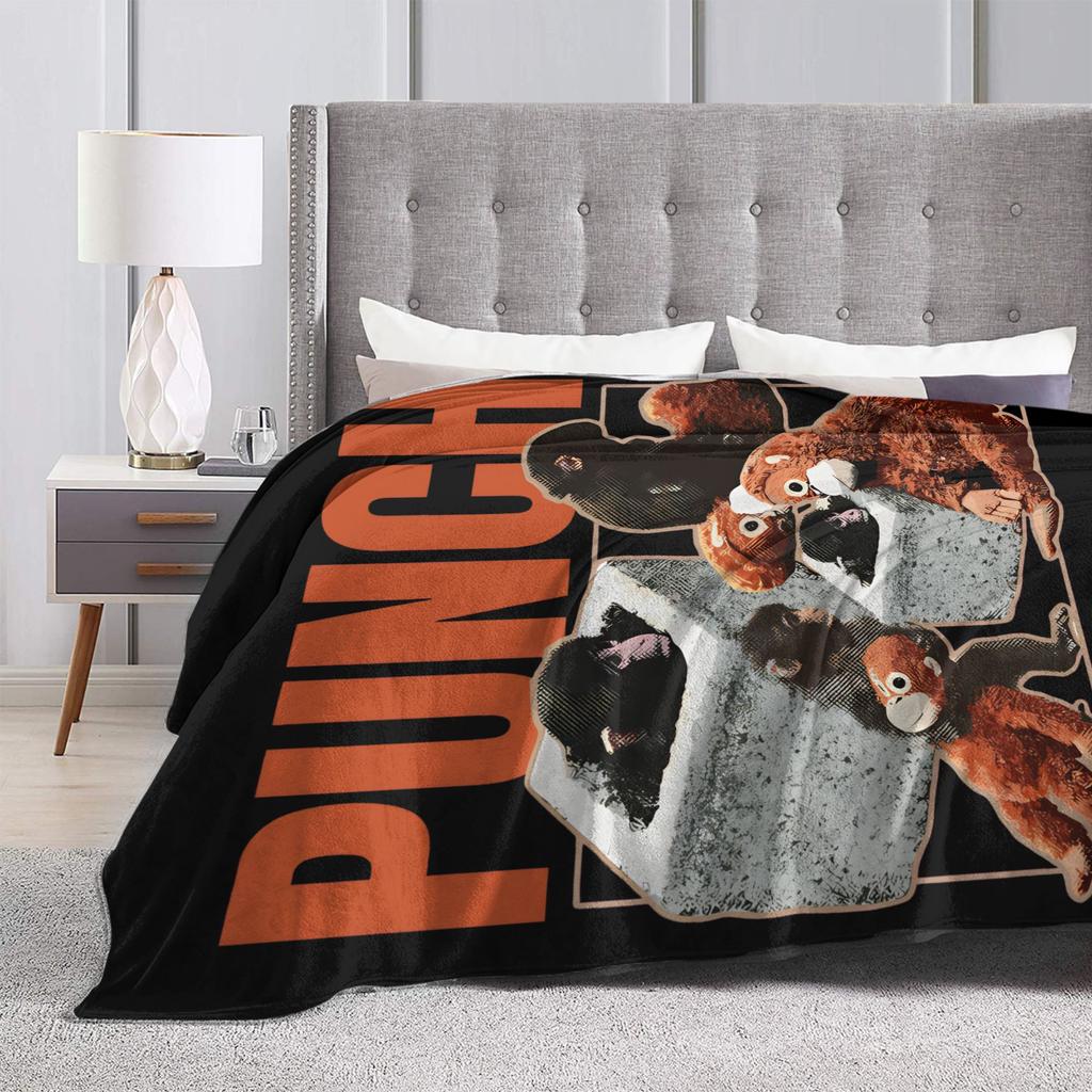 Punch Monkey Hang In There Punch-Kun Blankets Flannel Awesome Soft Throw Blanket for Chair Covering Sofa Spring Autumn,