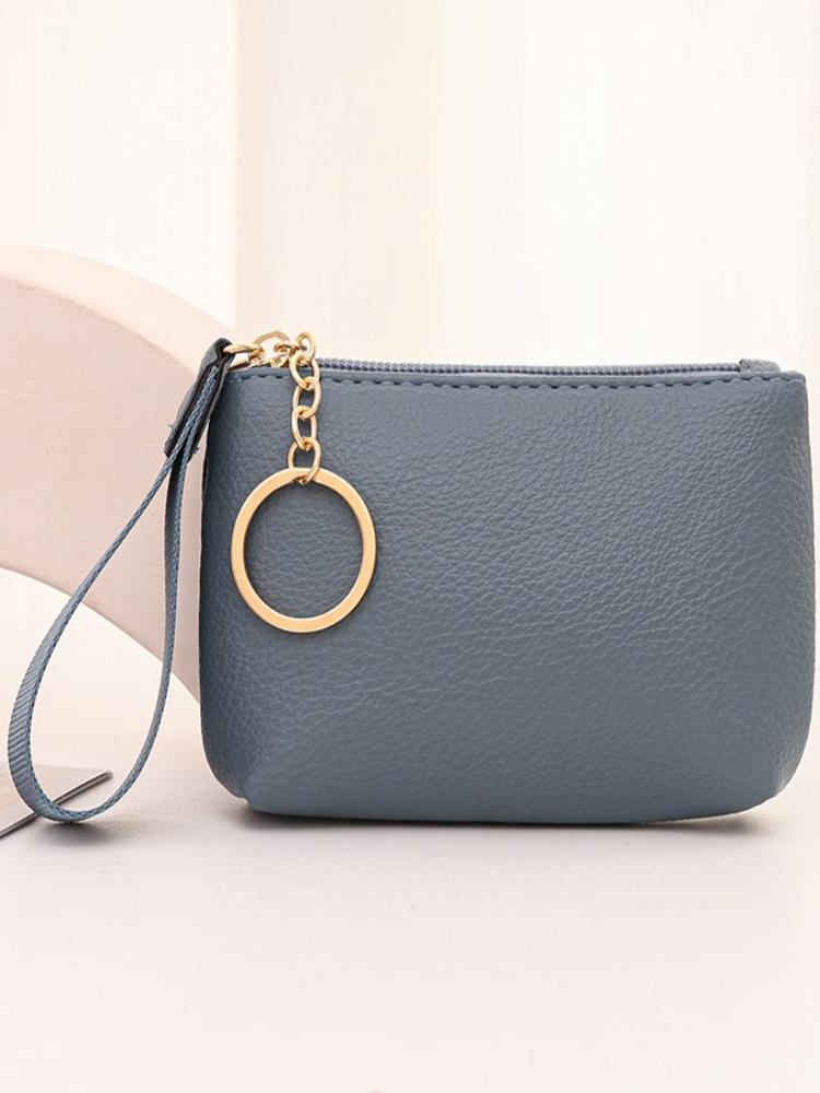 New Women Litchi Grain Rope Leather Coin Purses Soft Ultra-thin Portable Zipper Wallets Small Change Money Bags Key Holder Case