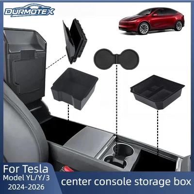 Pour Tesla Model YL Lancement /Y Juniper/3 Highland 2026 Boîte de rangement cachée pour accoudoir central Boîte organisatrice de console Porte-gobelet Accessoires