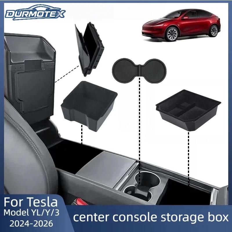 For Tesla Model YL Launch /Y Juniper/3 Highland 2026 Center Armrest Hidden Storage Box Coaster Console Organizer Box Accessories