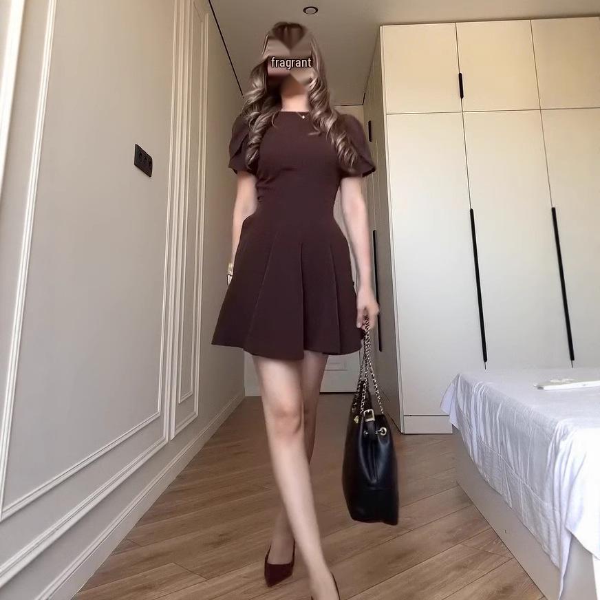 2025 Sommer Damen Sexy Rundhals Kurzarm Einfarbig Schlankmachendes Kleid