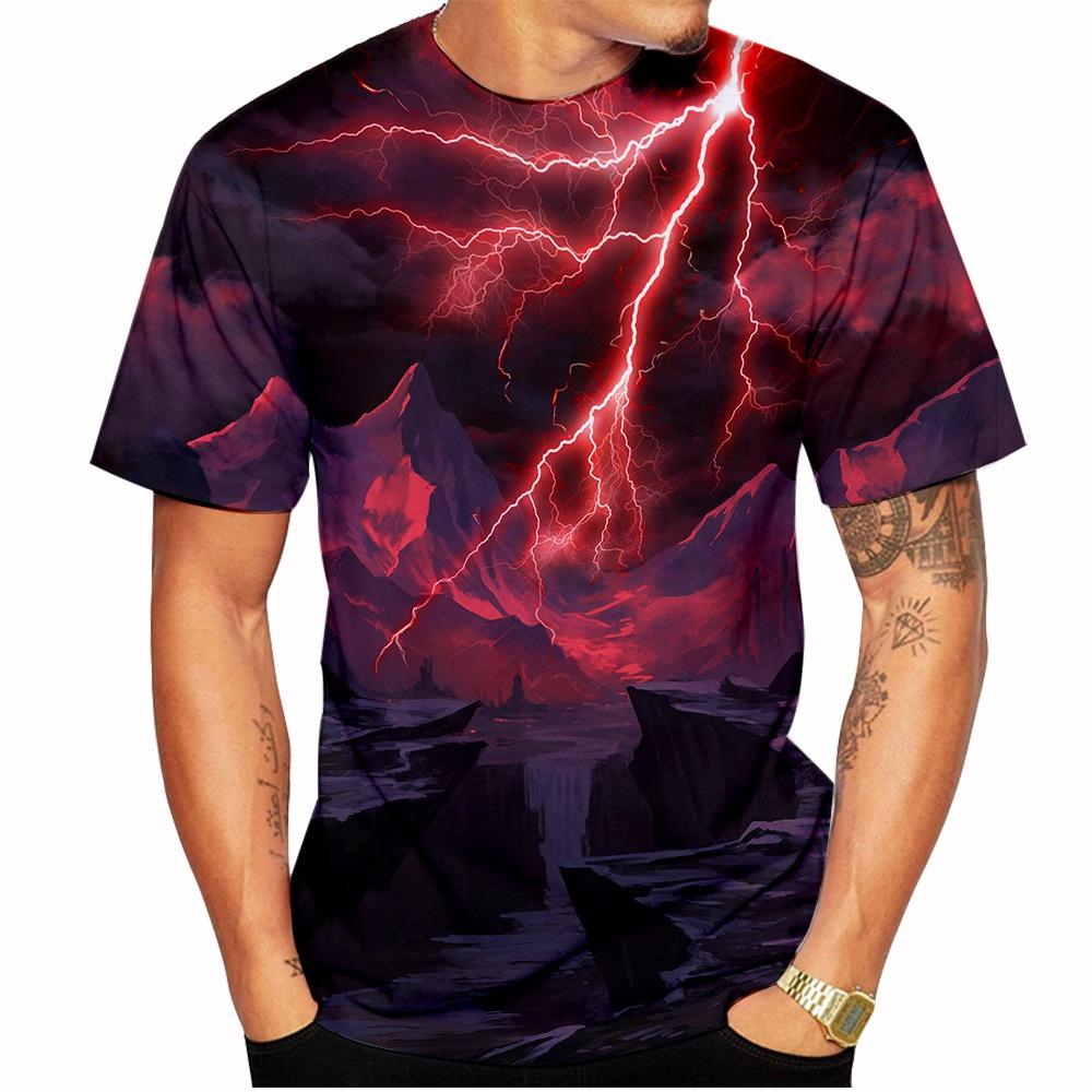Letni Trend Mody Druk 3D Wzór Błyskawicy Personalizowany Fajny Nadruk Casualowy Wygodny T-shirt z Krótkim Rękawem