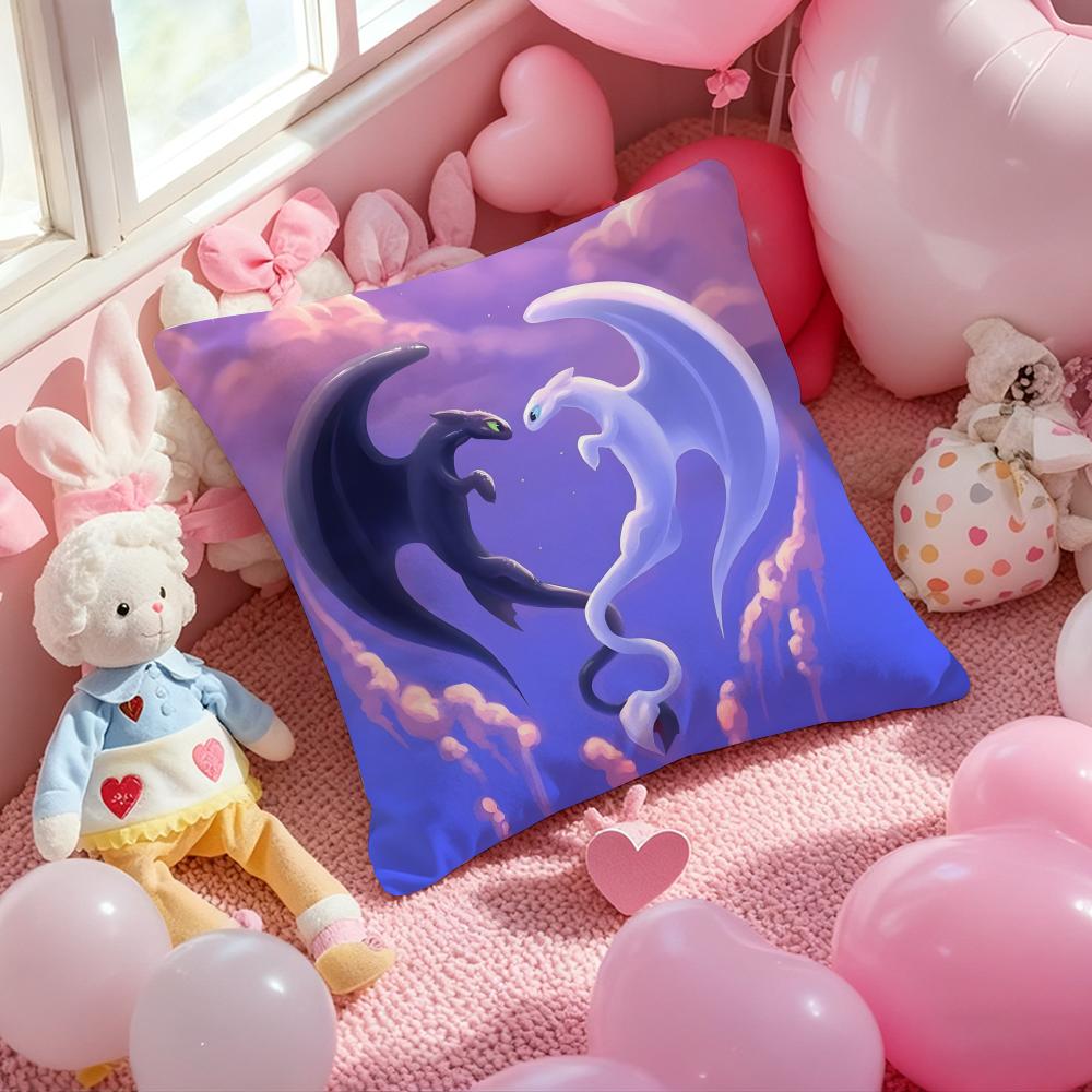 Black and White Dragon Love Heart Cushion Cover Pattern Printed Pillowcase for Living Room Sofa Cushion Cover & Bedroom Decor