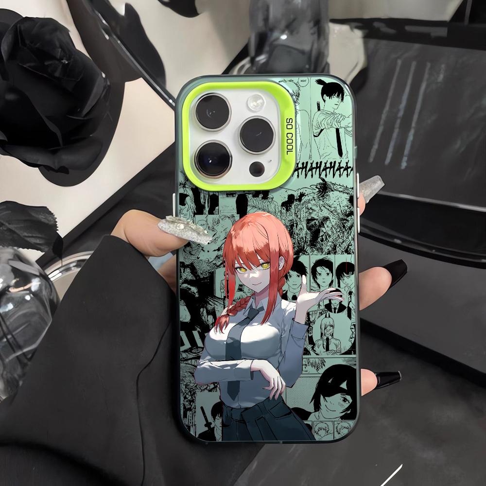 Cool Anime M-Makima Phone Case For iPhone 16 15 14 13 12 11 Pro Max Black Matte Multicolor Laser Metallic Aurora Cover