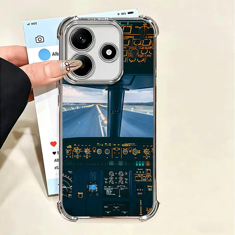 Aviation Aeroplane Pilot Cockpit Plating Phone Case For Xiaomi Poco X5 X6 X7 X8 Pro Max F8 Ultra F7 M8 M7 M5S Redmi 15C 15 14C 1