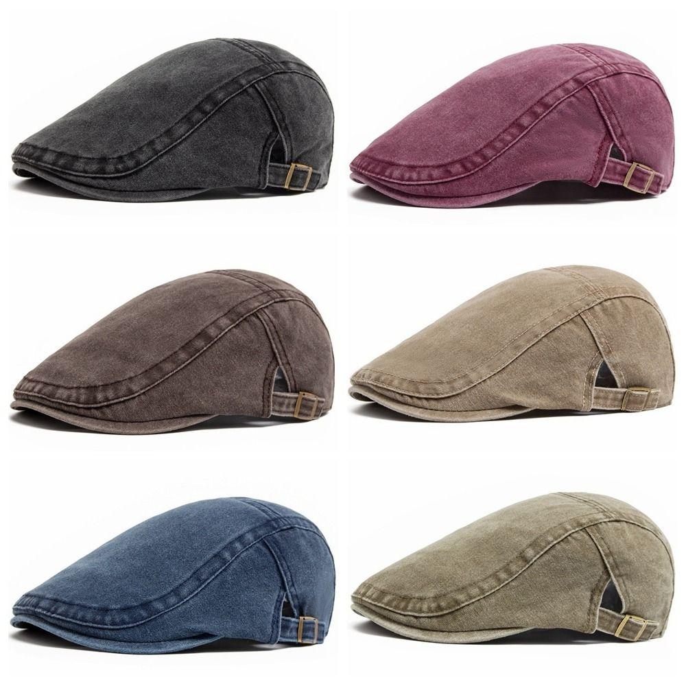 Fashion Cotton Washed Denim Newsboy Caps Adjustable British Style Peaked Cap Forward Hat Solid Color Painter Beret Summer